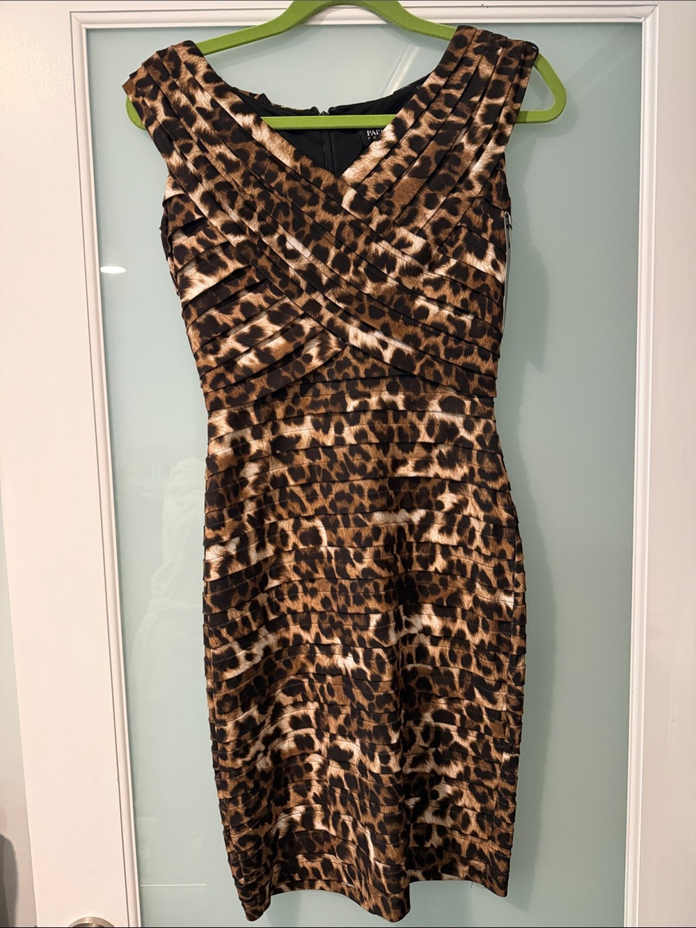 Adrianna Papell Petites Leopard-Print Midi Sheath Dress NEW 4P With Stretch